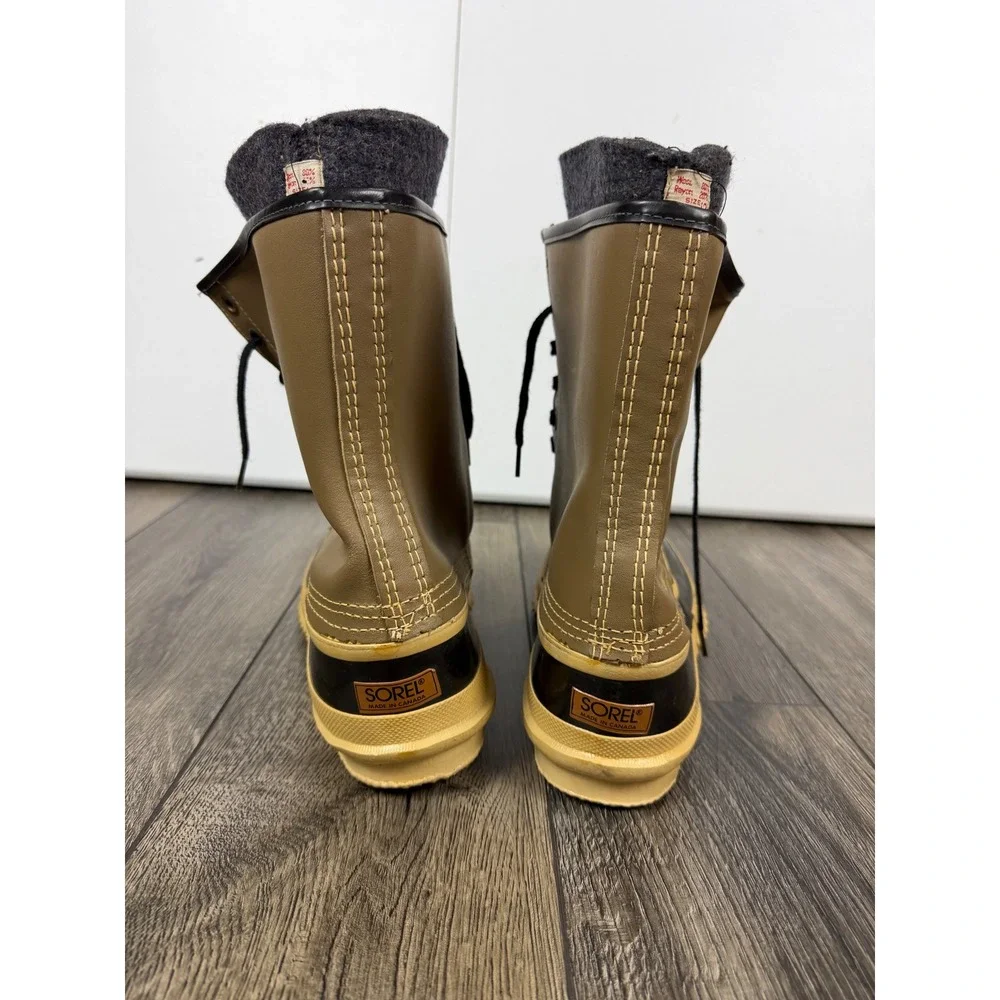 Sorel Vintage Caribou Pac Boots Tan Black Size 12 Winter Snow Waterproof Mens